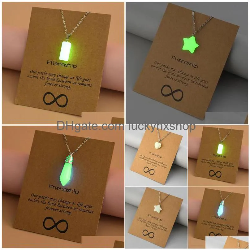 luminous pendant card necklace pentagram love heart shape pendant wholesale