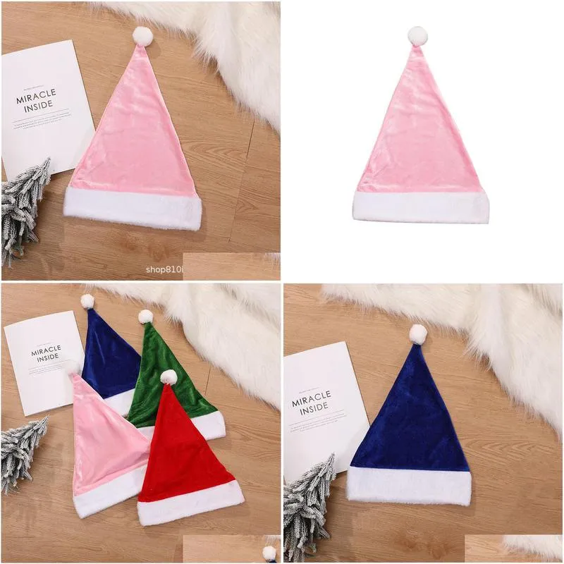 red green blue pink christmas hats child adult solid velvet christmas party props decoration santa claus hat