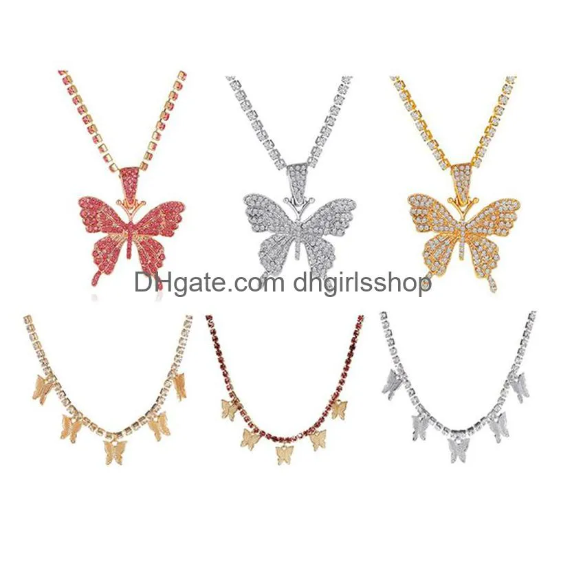 diamond butterfly necklace fashion tennis choker pendant necklace lady party decoration jewelry accessories