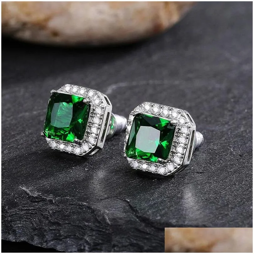 choucong stunninjg simple fashion jewelry 925 sterling silver princess cut emerald cz diamond gemstones women wedding stud earring