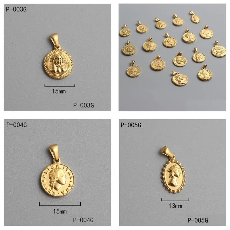 titanium steel roman coin pendant pendant vacuum electroplating stainless steel gold plated charm for diy jewelry making