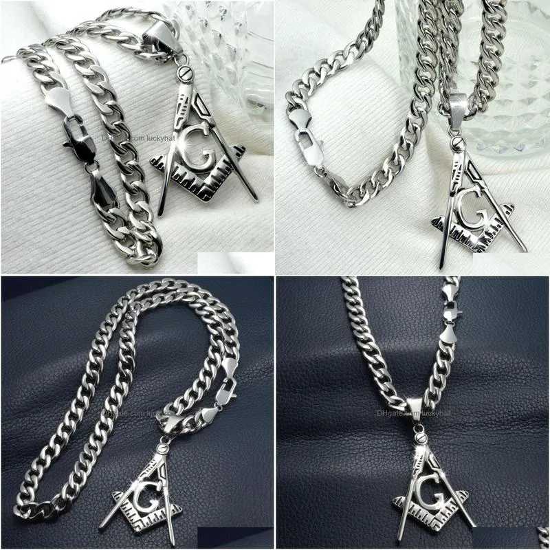 pendant necklaces silver tone masonry masonic mason stainless steel chain necklace 230307
