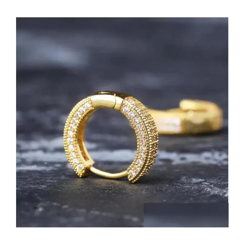 luxury designer 18k gold plated copper zircon hoop earrings men women hip hop jewelry iced out stud earings bling diamond earring