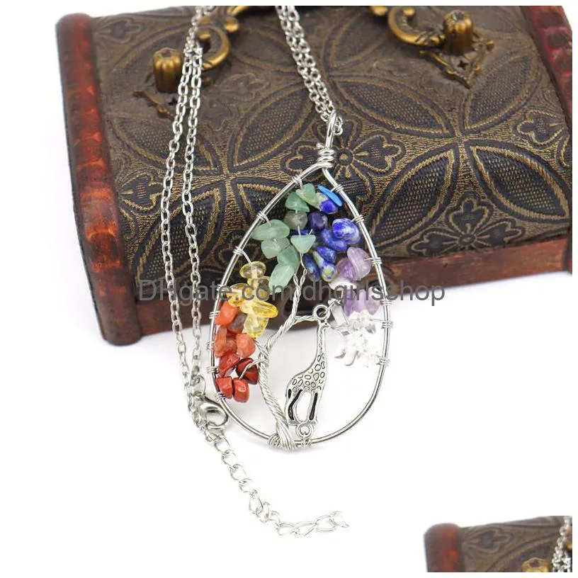 crystal pendant necklace giraffe natural gravel snow life tree necklaces fashion accessories