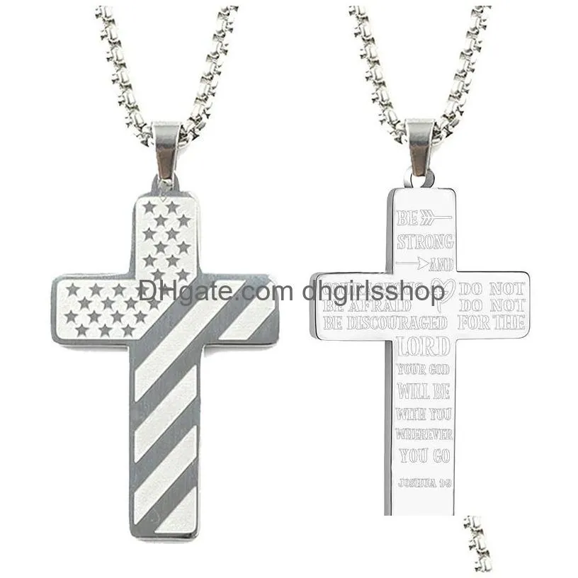 american flag cross pendant necklace mens stainless steel necklace fashion accessories