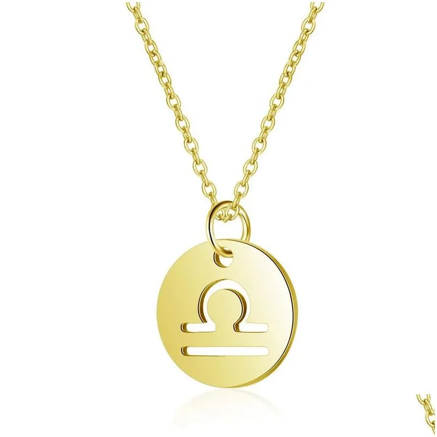 coin pendant twelve constell necklace stainless steel gold zodiac sign necklaces women fashion jewelry will and sandy libra leo pisces