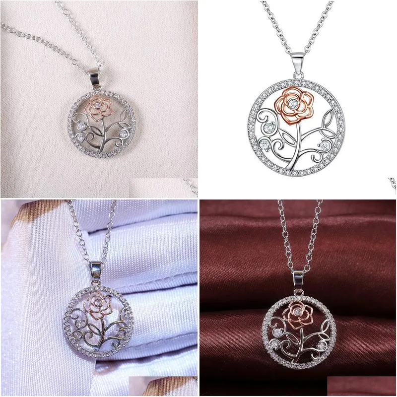 hollow crystal flower rose pendant necklace women diamond necklaces pendants wedding gift fashion jewelry will and sandy