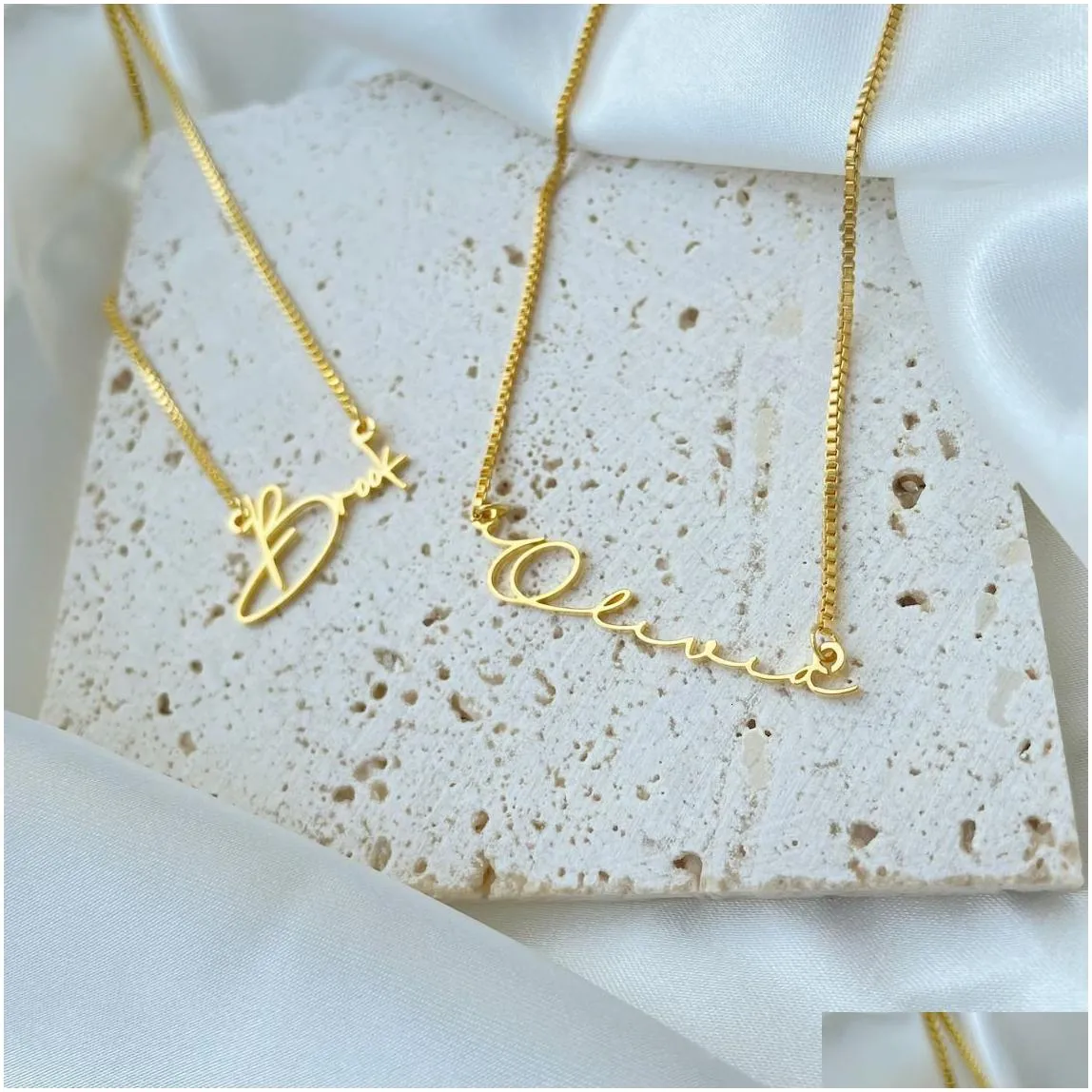 pendant necklaces personalised gold name necklace with box chain custom handmade jewelry birthday gift for her mom 230522