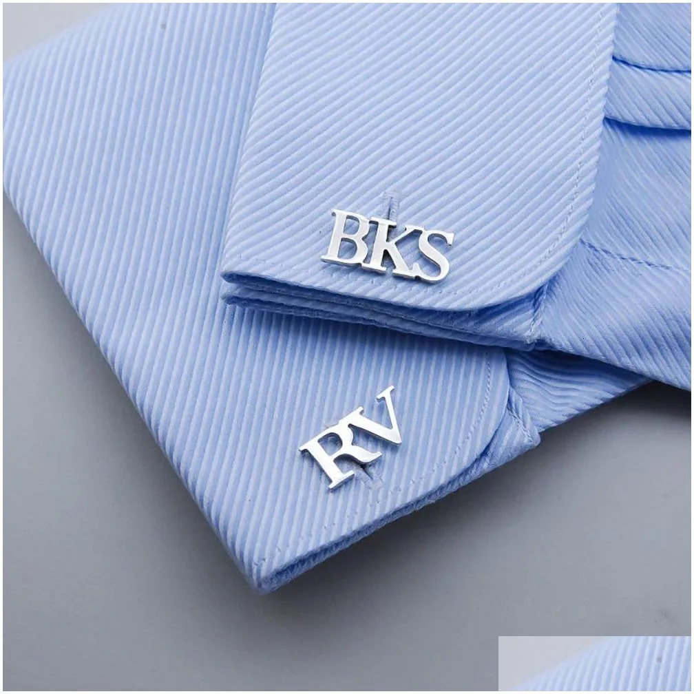 cuff links custom cufflinks personalized initials 13 letter stainless steel cufflink men suit shirt accessories groomsmen gift 230614