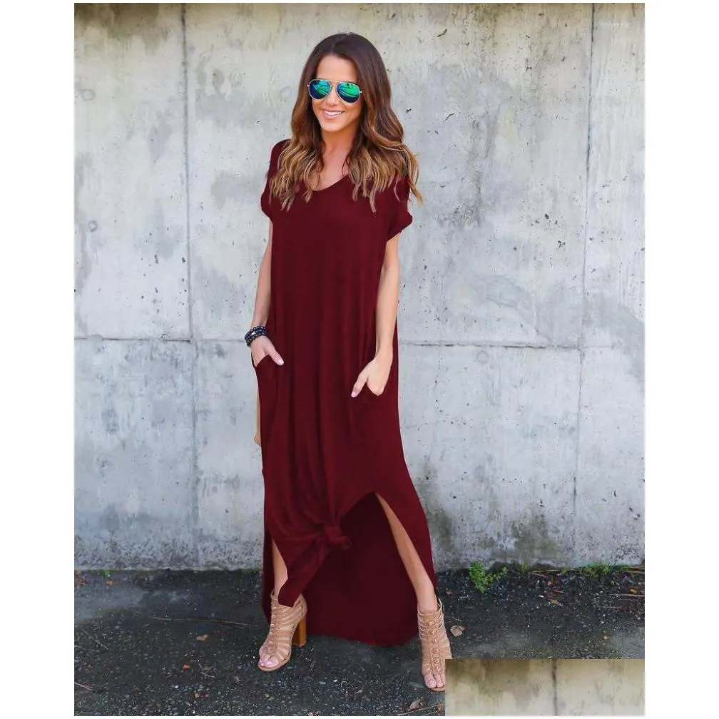 casual dresses 5xl women summer solid short sleeve maxi y2k dress long loose beach sundress t shirt lady