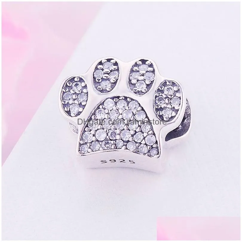 925 sterling silver toy dog print bear paw zircon stone beads fit original charm bracelet for making berloque diy9272913