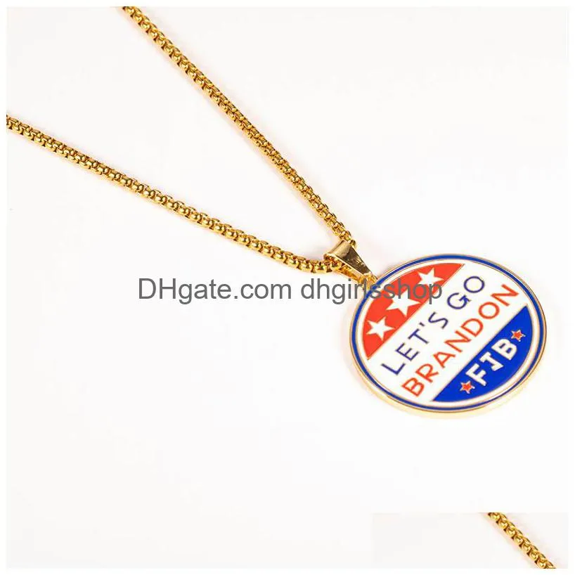 personalized lets go brandon pendant necklace american round letter necklace mens and womens fashion accessories