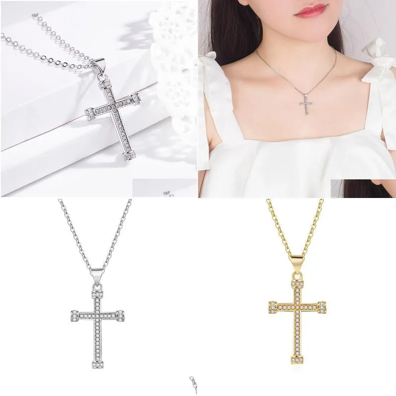 24k gold diamond jesus cross necklace pendant crystal row necklaces chains for women men fashion jewelry will and sandy