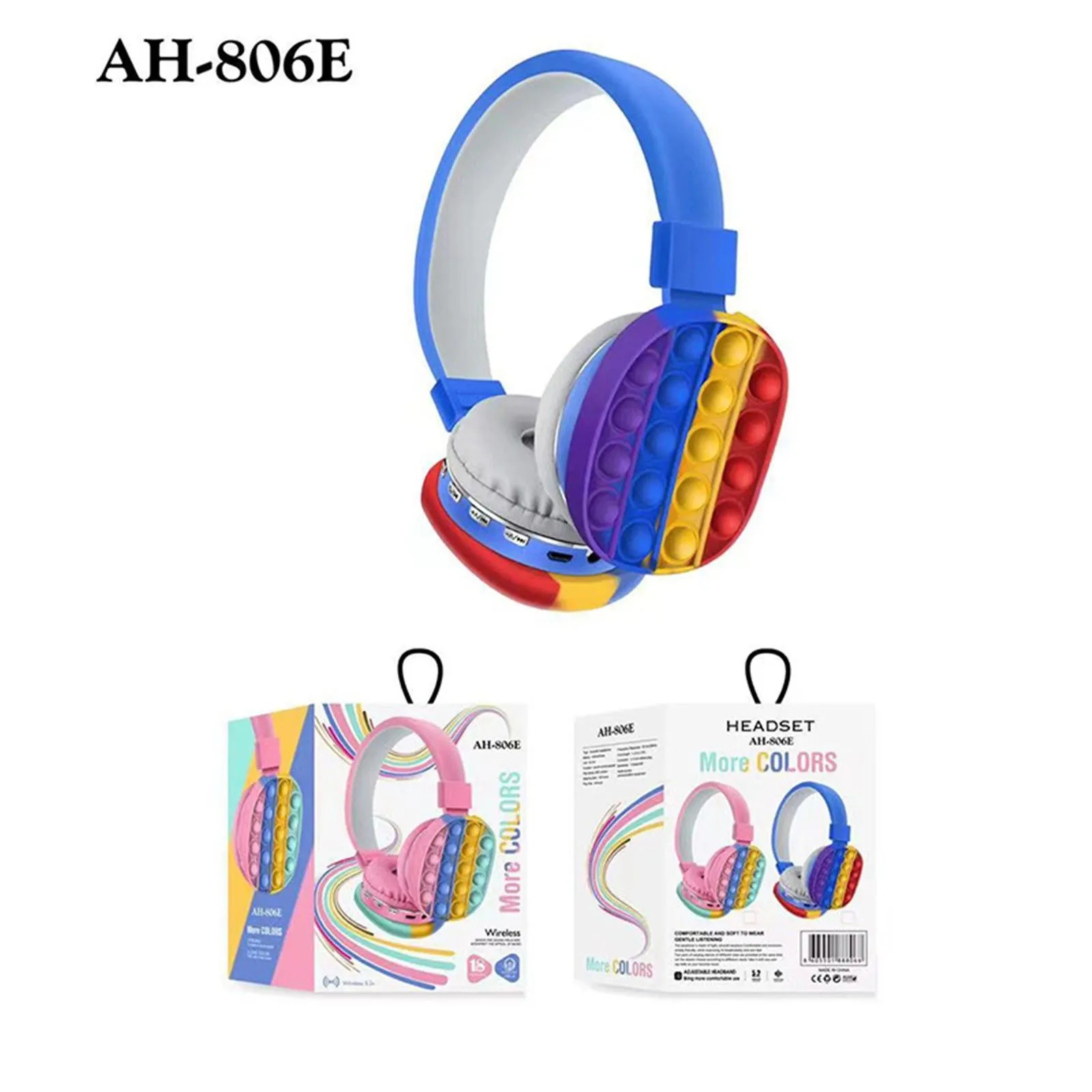 Toy Decompression Creative Silicone Stereo Headset Toy Fidget Wireless Headphone Tie Dye