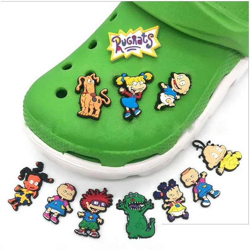 wholesale rugrats cartoon character charms for clog pvc soft rubber shoes charms accessories xmas gift sandals