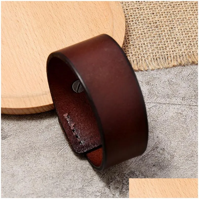 punk black wide leather bracelet bangle cuff exotic wristband for men fashion jewelry