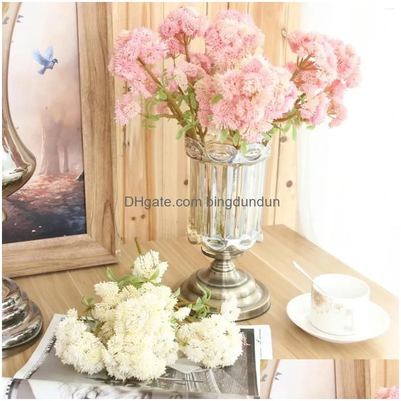 decorative flowers 5 pcs/lot artificial plants 6 heads succulents cauliflower soft gum fine fruit plant bouquet for home table