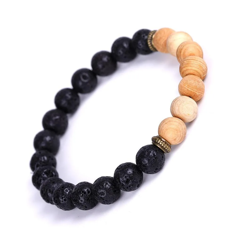 natural ice crack agate beaded strands bracelet volcanic rock lava wooden beads essential oil diffuser bracelets fashion jewelry