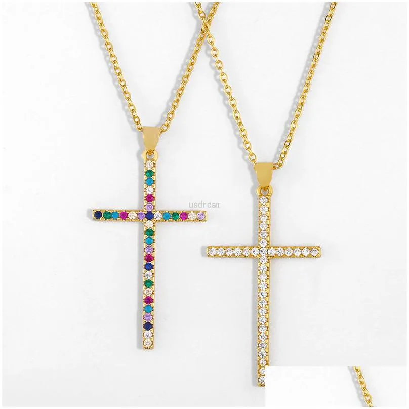 crystal cross pendant necklace 18k gold zircon necklaces chains diamond women mens fashion jewelry will and sandy