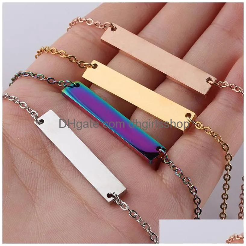 personalized blank bar necklace stainless steel long diy pendant necklace creative gift 35x6mm