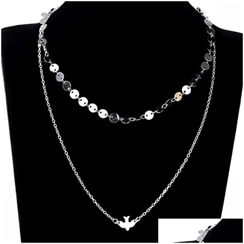 silver gold bird peace pigeon pendant multilayer chain choker necklace collars for women fashion jewelry