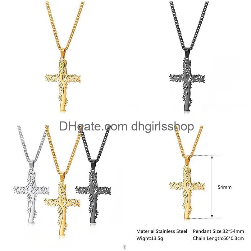 tree of life cross pendant necklaces men religion faith crucifix charm decoration chain for women jewelry gift