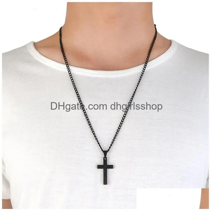 stainless steel cross pendant necklaces men religion faith crucifix charm decoration chain for women jewelry gift