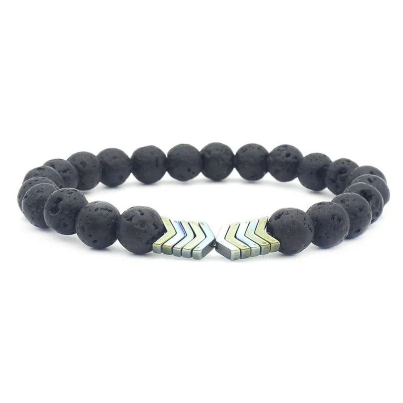 lava stone beaded strands bracelets arrow natural black essential oil diffuser elastic bracelet volcanic rock mens fashion jewelry