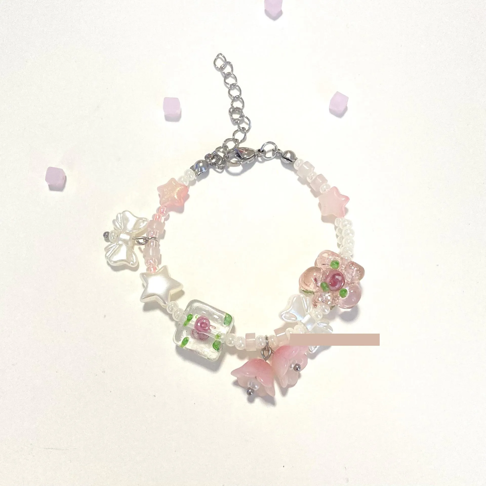  romantic world homemade beaded bracelet pink cute starfish bow convallaria girl bracelet