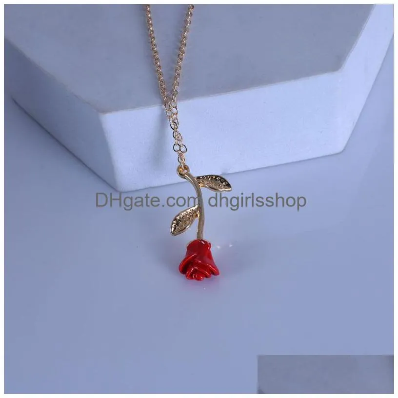 romantic red rose pendant necklace designer women jewelry necklaces valentines day gift for girlfriend party decoration accessories