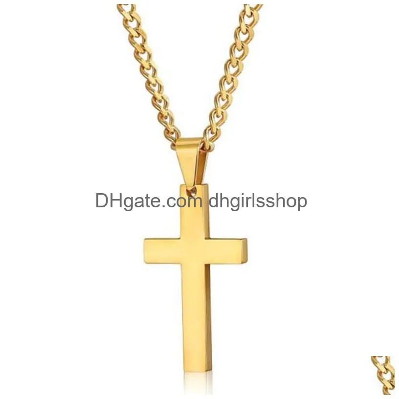 stainless steel cross pendant necklaces men religion faith crucifix charm decoration chain for women jewelry gift