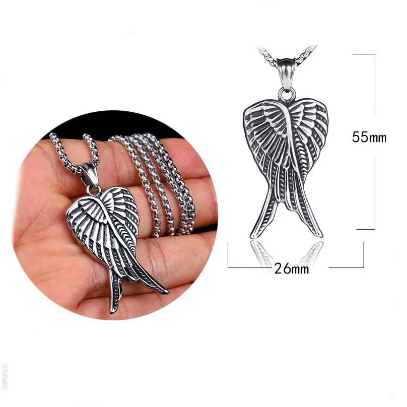 angel wing pendant necklaces ancient silver stainless steel feather necklace for women men fashion fine jewelry