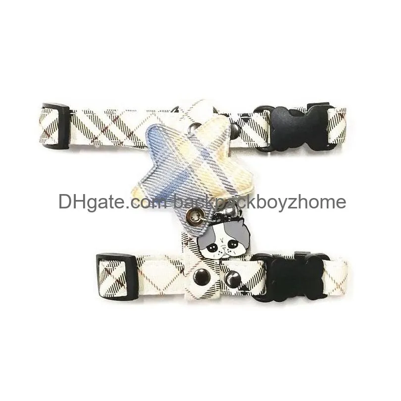 luxury dog collars leashes set designer dog harnesses plaid pattern pet collar and pets chain for small large dogs chihuahua poodle corgi pug french bulldog cream