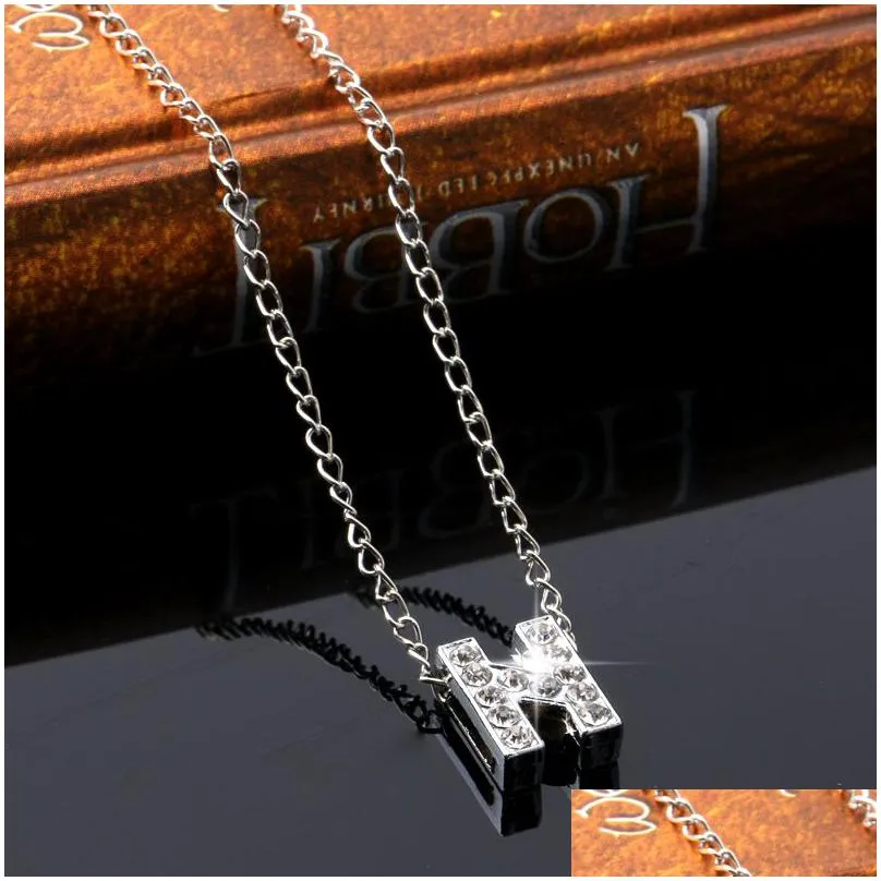 a-z english alphabet letter necklace diamond crystal initials letters pendants for women girls chain fashion hip hop jewelry drop ship