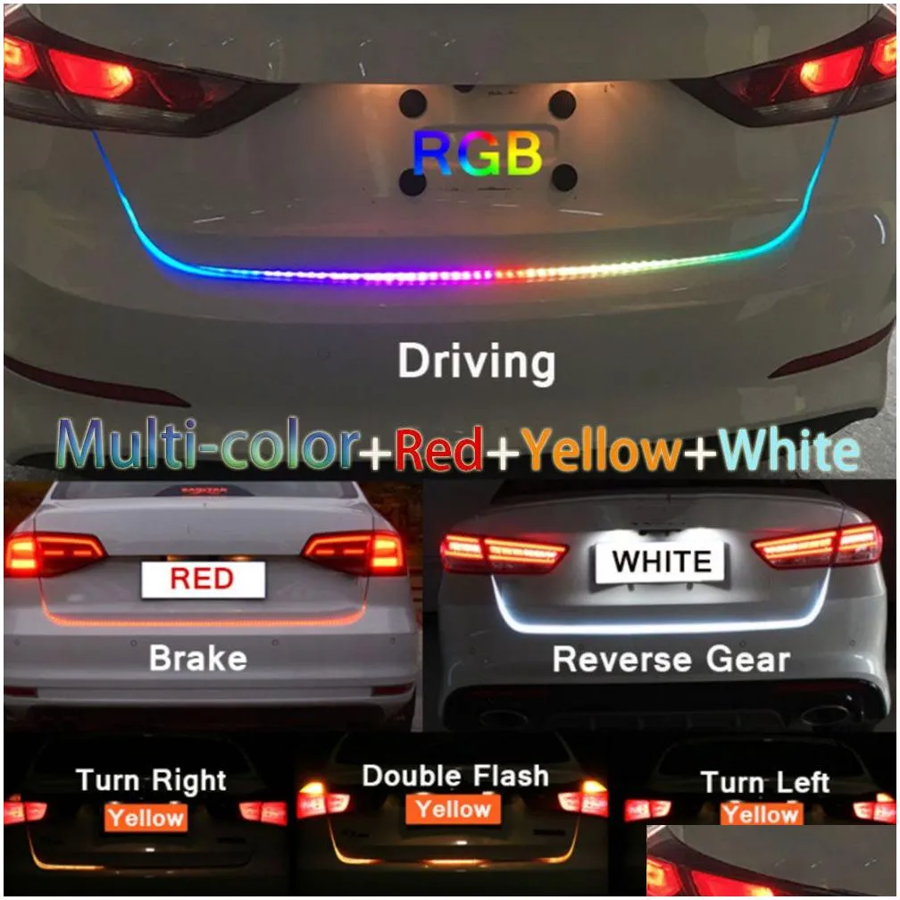 1.2m 12v 4 color rgb flow type led car tailgate strip waterproof brake driving turn signal light car styling high quality