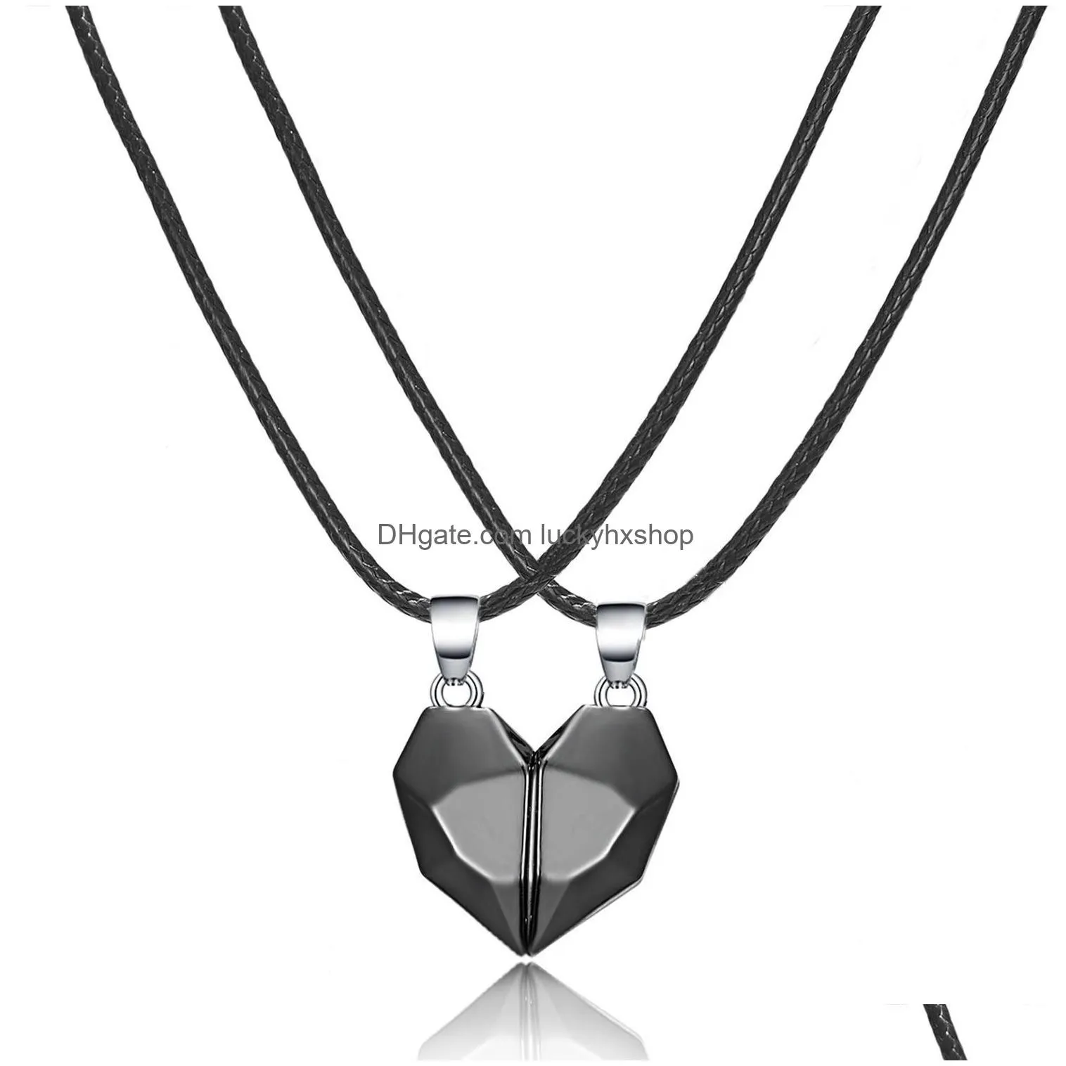 couple lover necklace set black and white love stitching magnetic valentines day gifts set