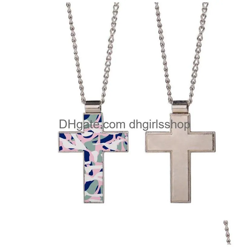 sublimation blank cross pendant necklace personalized heat transfer metal pendant hip hop fashion jewelry