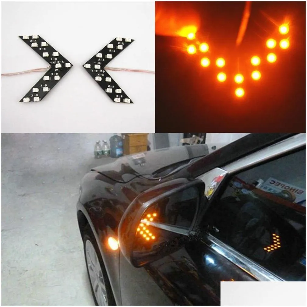 2pcs 14 smd led car turn signal lights arrow panels for car rear view mirror indicator lights yellow light for kia bmw 