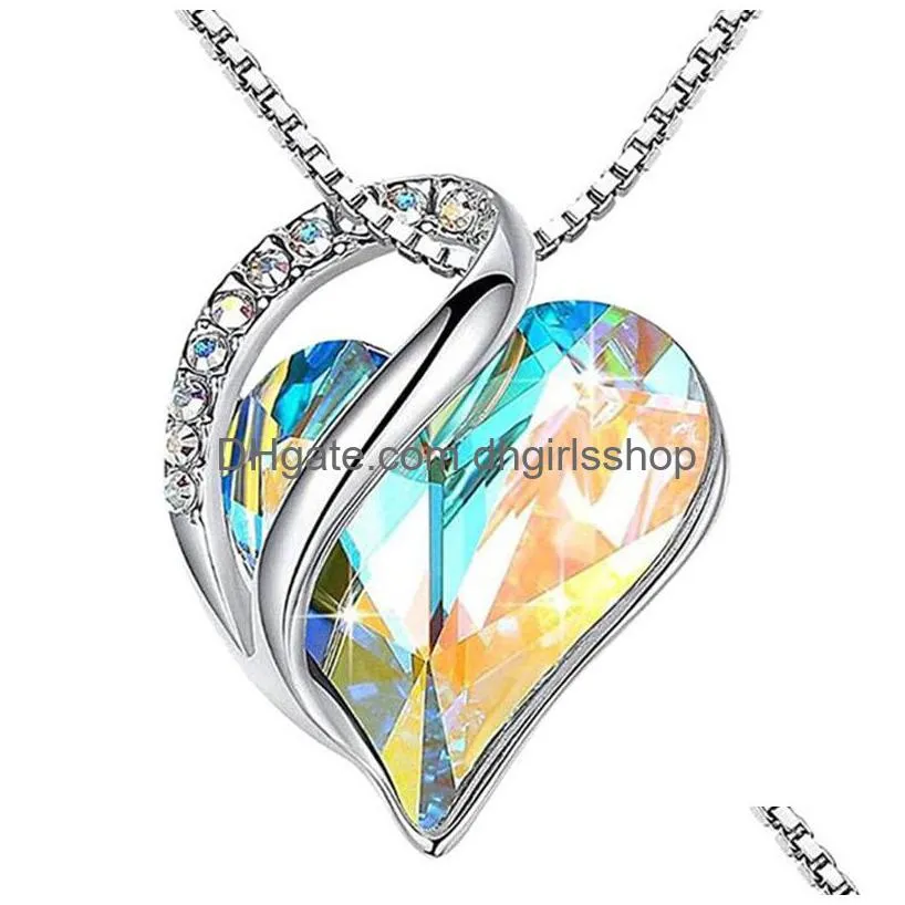 12 colors heart shaped birthstone necklace pendant colorful diamonds gemstone necklaces party ladies fashion accessories