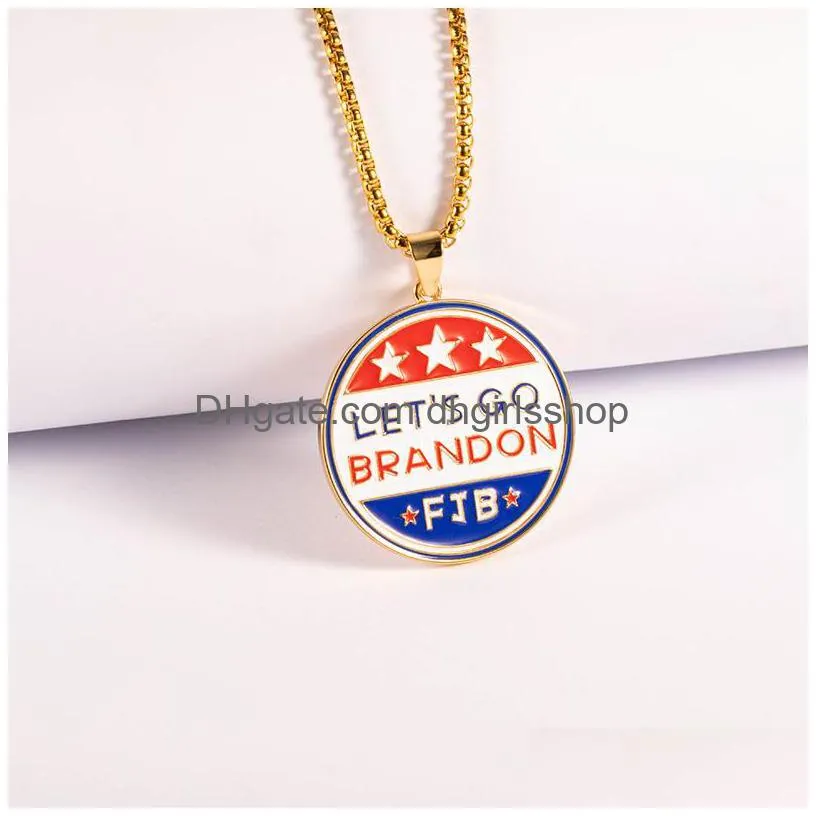 american lets go brandon pendant necklace personalized round letter necklace mens and womens fashion jewelry accessories