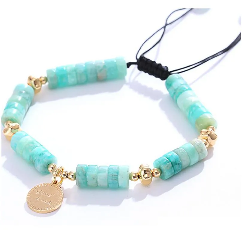 natural aquamarine amethyst bead bracelet handmade adjustable pillar stone beaded bracelets jewelry for women