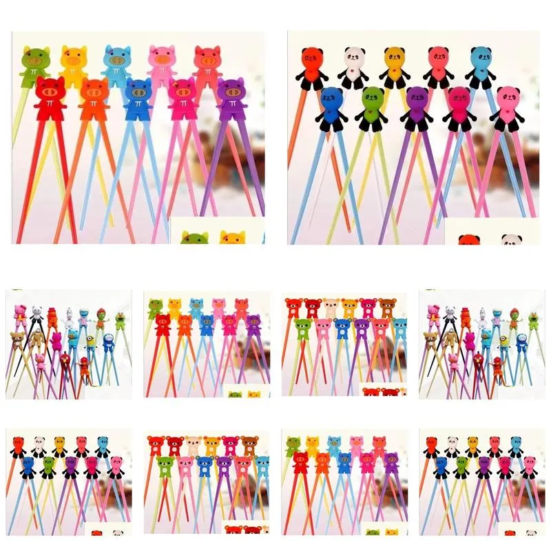 chopsticks 100 pair mixed colors cartoon kids children gift study exercise silicone head wholesale