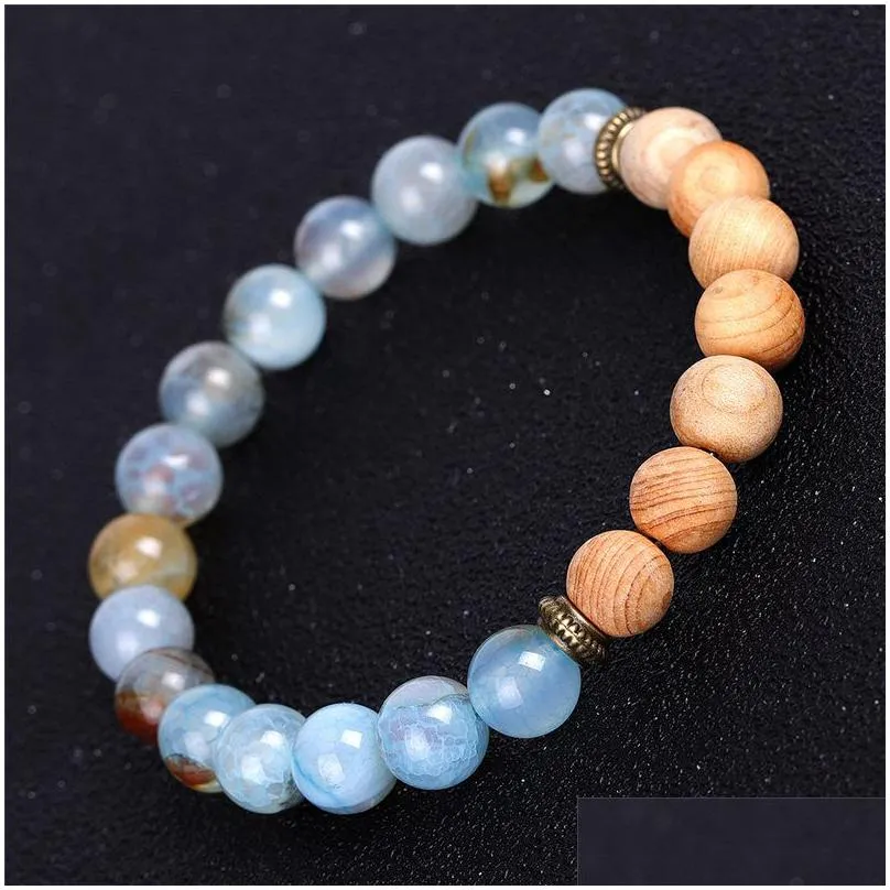 natural ice crack agate beaded strands bracelet volcanic rock lava wooden beads essential oil diffuser bracelets fashion jewelry