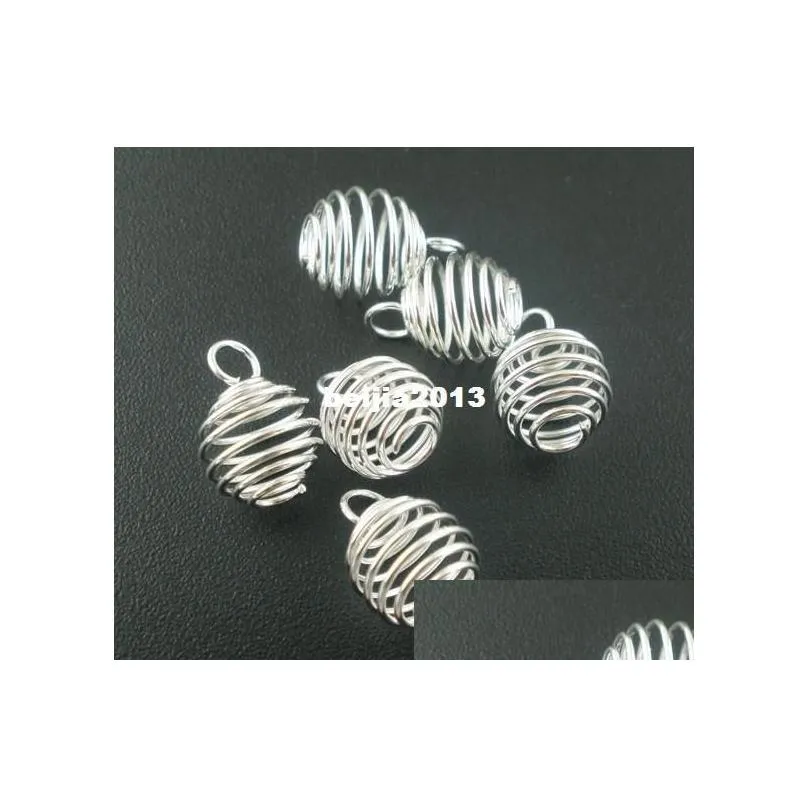 silver plated spiral bead cages charms pendants findings 9x13mm jewelry making diy276b