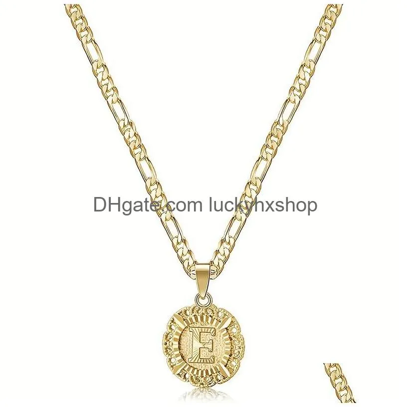 initial necklace for women girl 14k gold plated round letter pendant necklace capital monogram necklace alhpabets from a-z