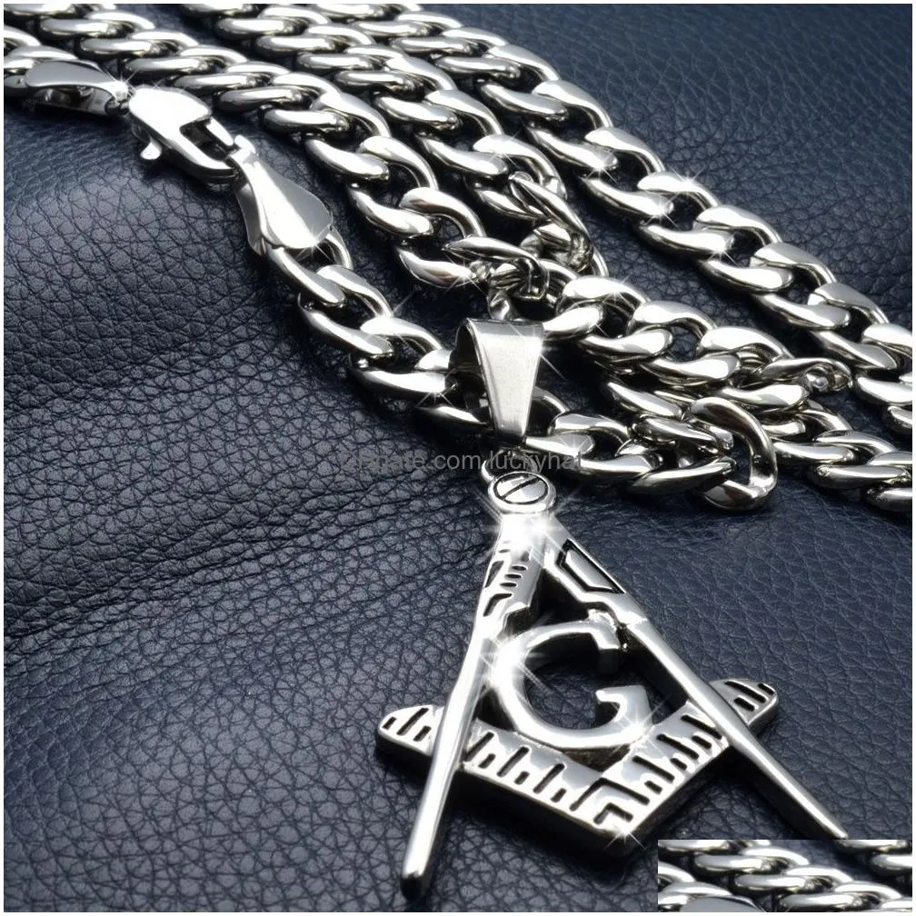 pendant necklaces silver tone masonry masonic mason stainless steel chain necklace 230307