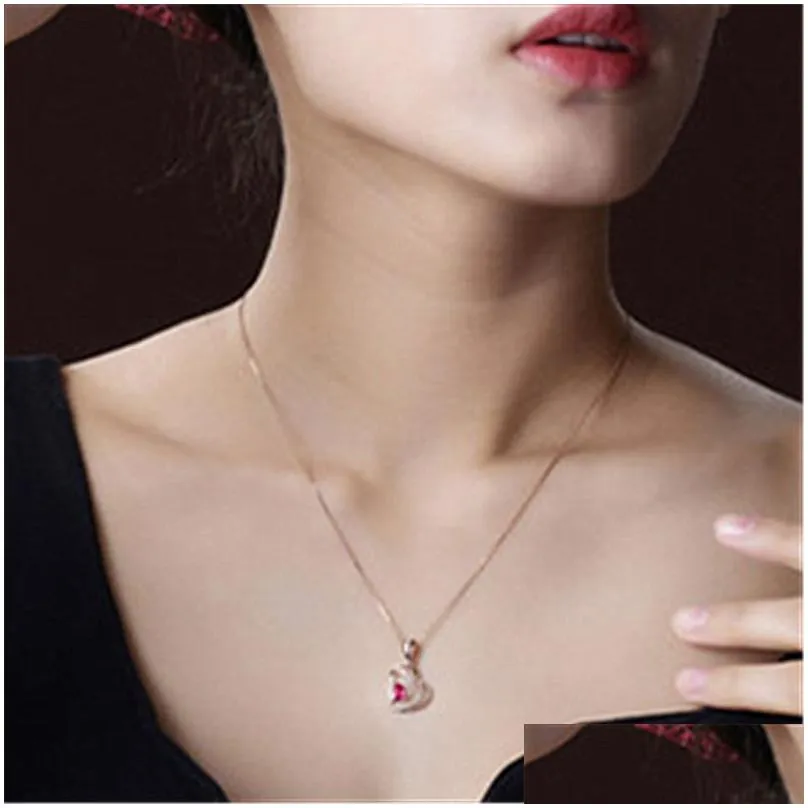 rose gold chains necklace diamond heart pendant necklaces for women birthday fashion jewelry will and sandy gift