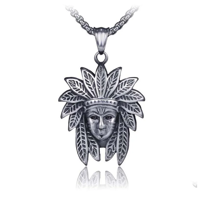 ethnic indian head portrait pendant necklace ancient silver stainless steel necklaces for women men hiphop fine fashion jewelry