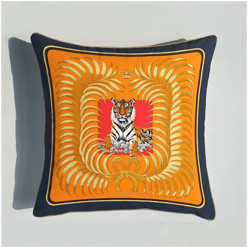 double-sided printing luxury pillow cases beautiful velvet decoration thin edge sofa orange square cushion cover waist pillow case