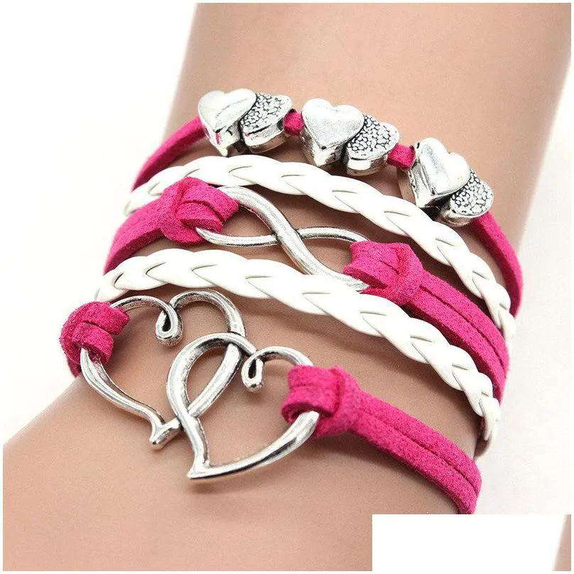 infinity double heart bracelet weave leather wrap bracelets multilayer women fashion hip hop diy jewelry